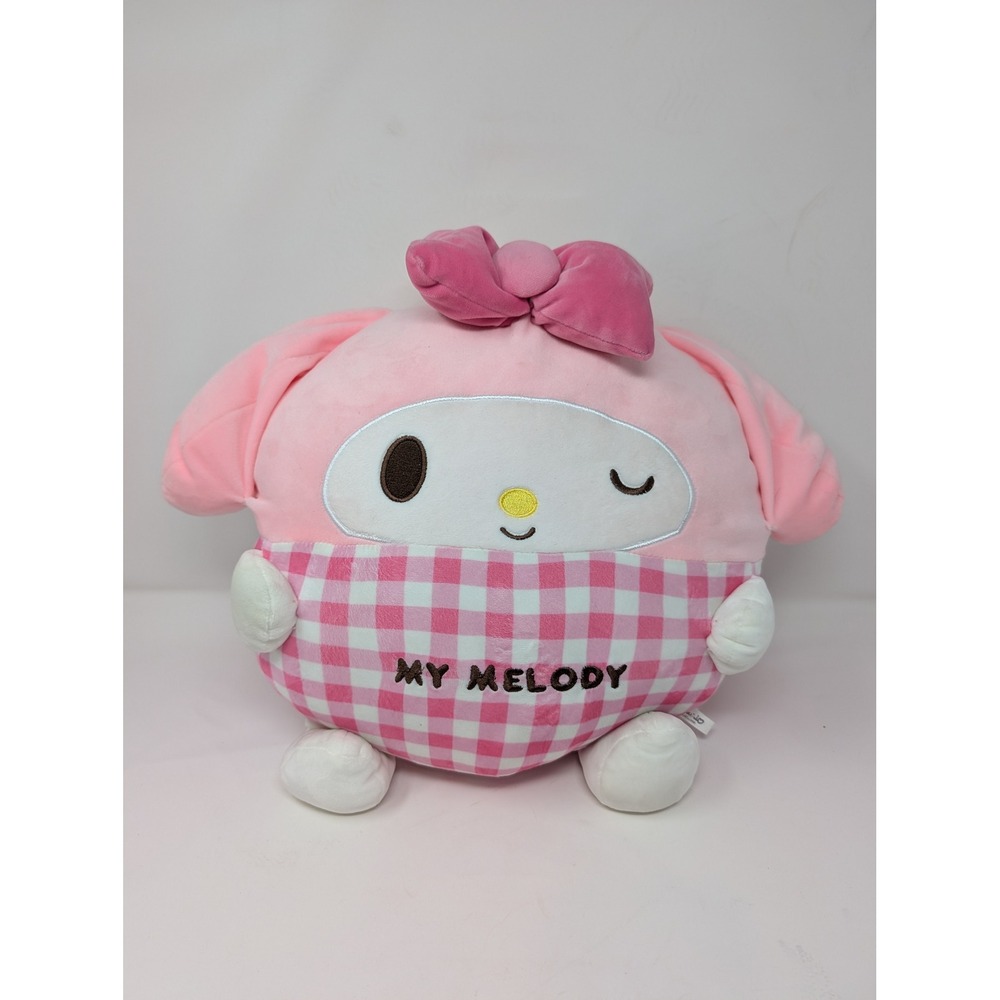 Sanrio My Melody Pink Gingham Plush Round Winking Stuffed Animal 12 Inch